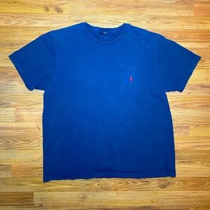 Vintage Single Stitch Navy Ralph Lauren Mens T-Shirt with Pocket - Mens Size XL
